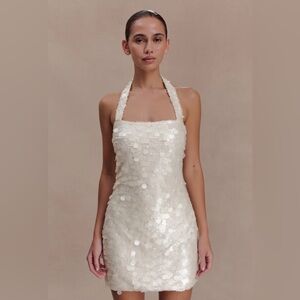 MESHKI sequin mini dress Caralee Sequin Halter Mini Dress - Ivory
Size: XS